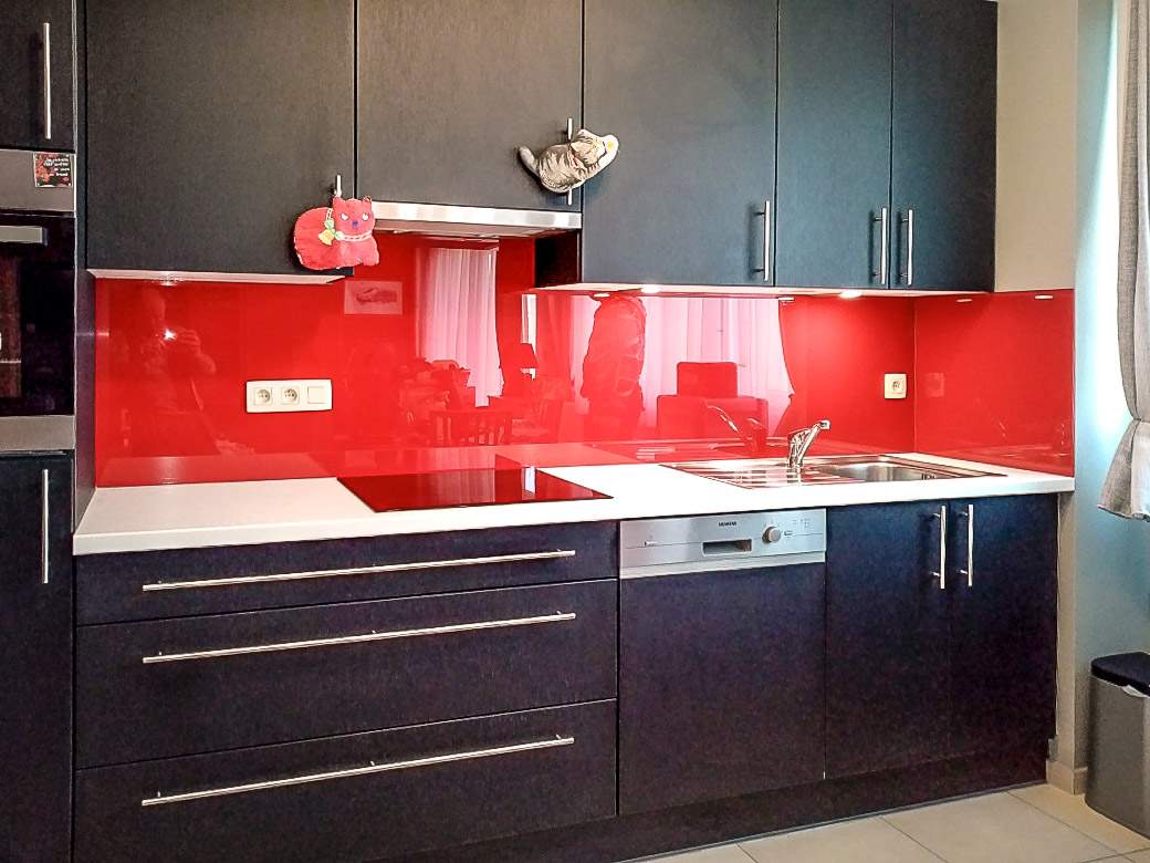 180 x H 50 cm L Epaisseur 4 mm Crédence de cuisine en Verre de synthèseCoquelicots rouges avec fixation adhésive Impression Murale® 